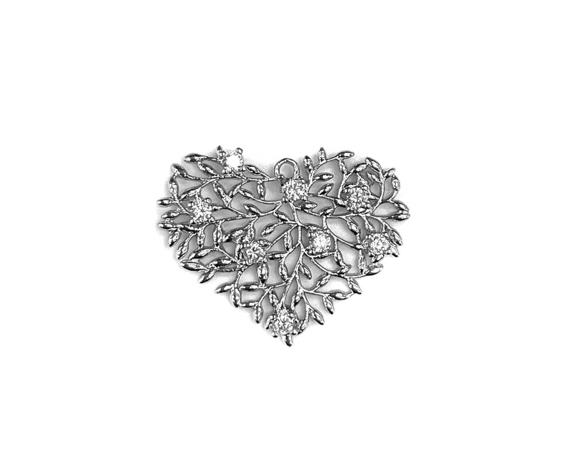 Подвеска Сердце из веточек усыпанное фианитами цвет серебро размер 20*25мм